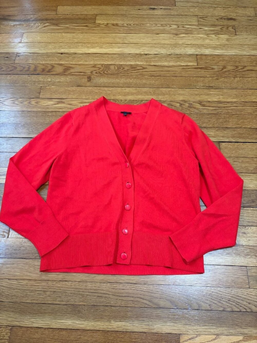 Talbots Womens Cardigan Sweater Size Large Red V-Neck Button Up Stretch Cotton